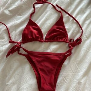 Brazilian bikini in cherry red. Brand is Mariskal